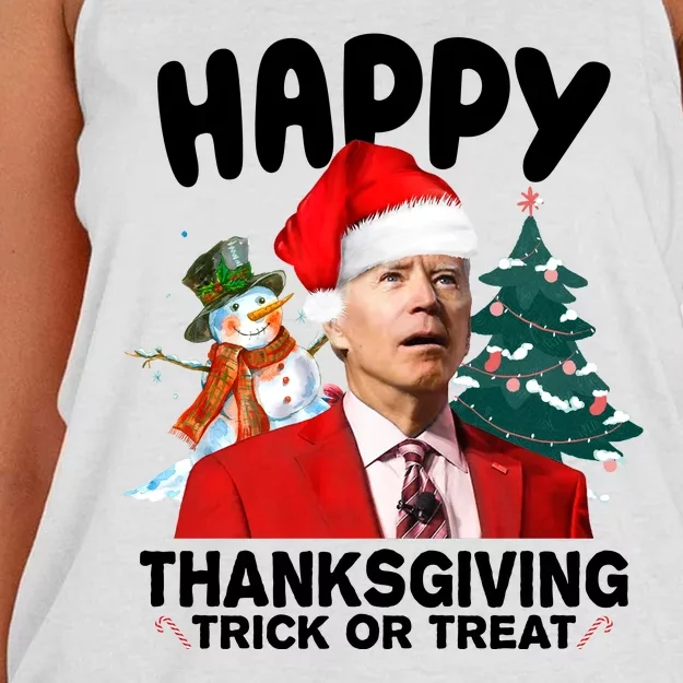 Happy Thanksgiving Trick Or Treat Funny Joe Biden Women's Knotted Racerback Tank