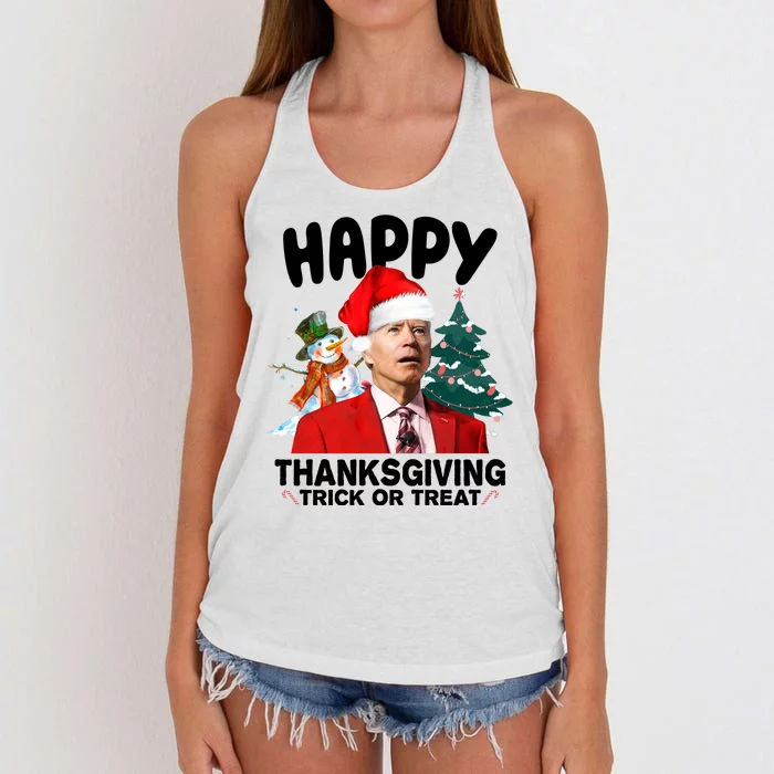 Happy Thanksgiving Trick Or Treat Funny Joe Biden Women's Knotted Racerback Tank