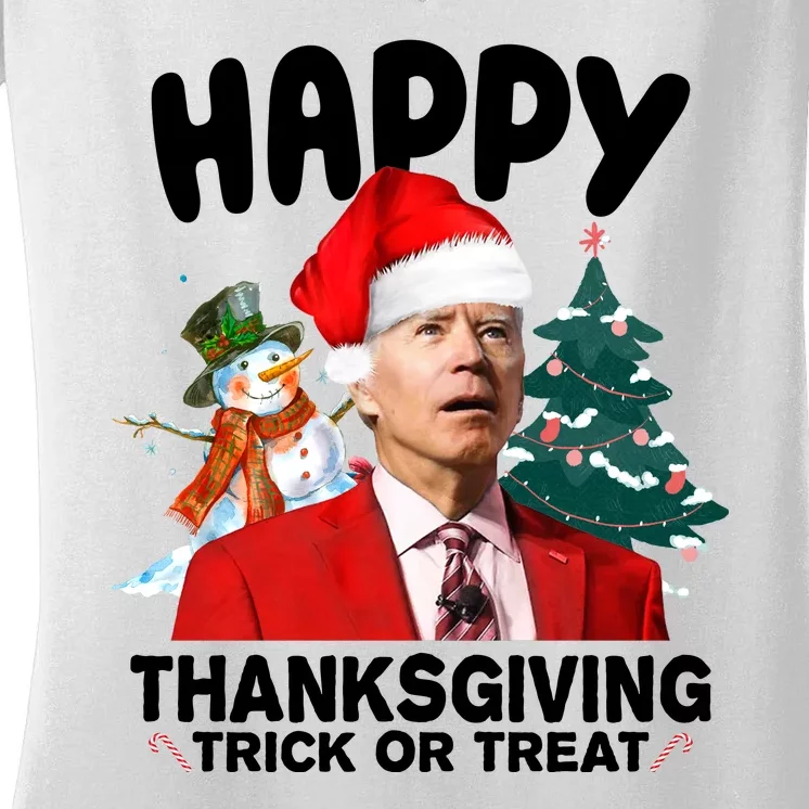 Happy Thanksgiving Trick Or Treat Funny Joe Biden Women's V-Neck T-Shirt