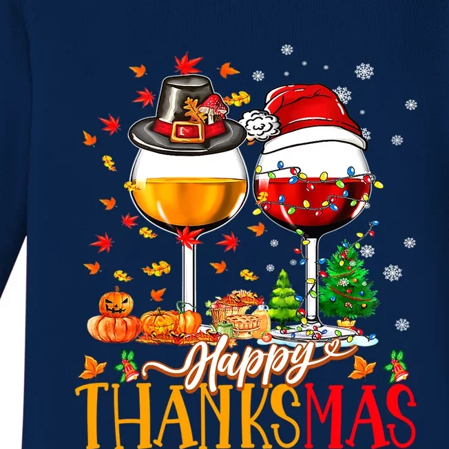 Happy Thanksmas Thanksgiving Christmas Ugly Xmas Pajamas Gift Baby Long Sleeve Bodysuit