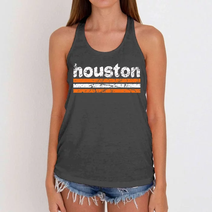 Houston Texas Three Stripe Vintage Weathered Women's Knotted Racerback Tank