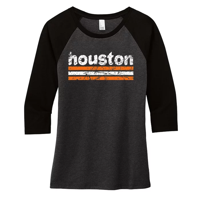 Houston Texas Three Stripe Vintage Weathered Women's Tri-Blend 3/4-Sleeve Raglan Shirt