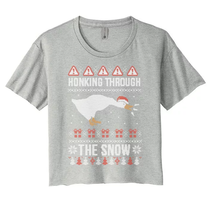 Honking Through The Snow Funny Goose Ugly Christmas Gift Women's Crop Top Tee