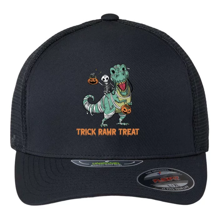 Halloween Trex Tgiftrex Trick Rawr Treat Funny Dinosaur Mummy Gift Flexfit Unipanel Trucker Cap