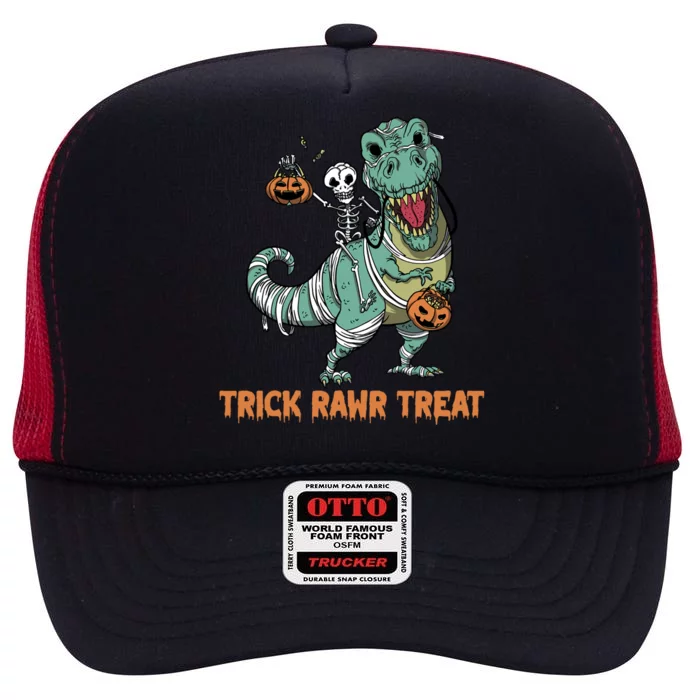 Halloween Trex Tgiftrex Trick Rawr Treat Funny Dinosaur Mummy Gift High Crown Mesh Trucker Hat