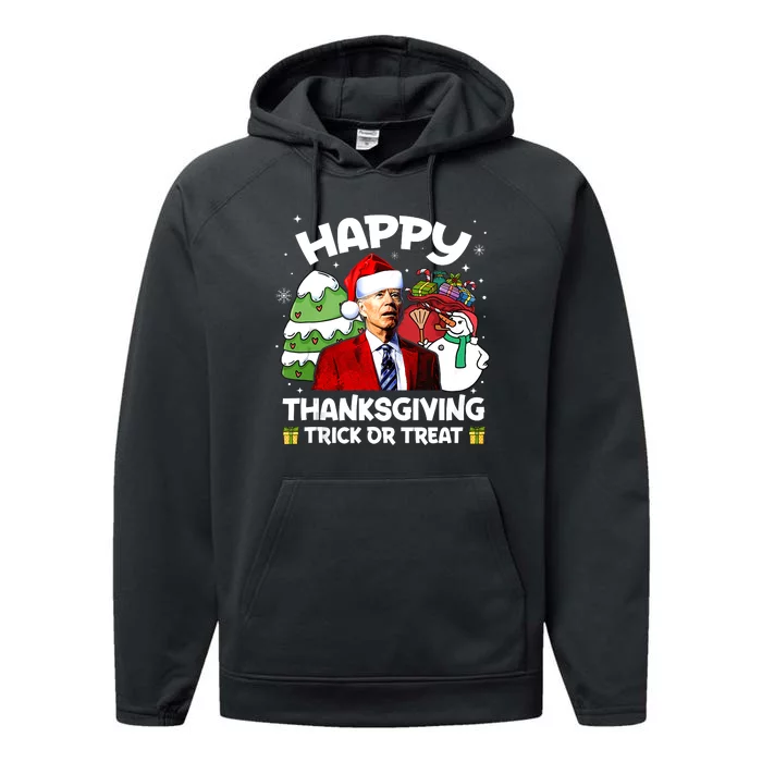 Happy Thanksgiving Trick Or Treat Joe Biden Santa Christmas Performance Fleece Hoodie