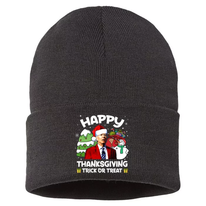 Happy Thanksgiving Trick Or Treat Joe Biden Santa Christmas Sustainable Knit Beanie