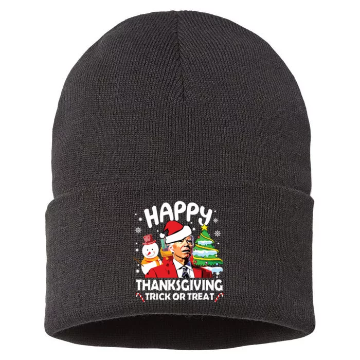 Happy Thanksgiving Trick Or Treat Joe Biden Santa Christmas Sustainable Knit Beanie