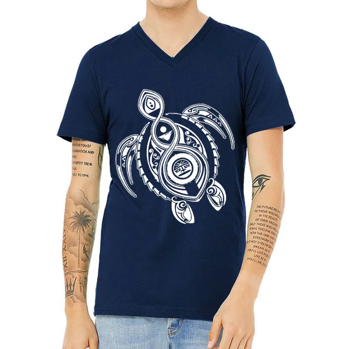 Hawaiian Turtle Tribal Art V-Neck T-Shirt