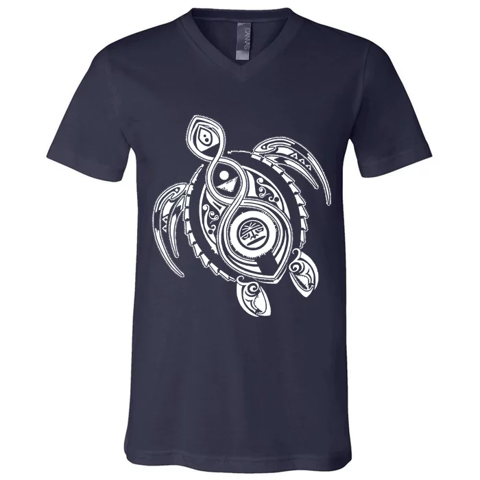 Hawaiian Turtle Tribal Art V-Neck T-Shirt