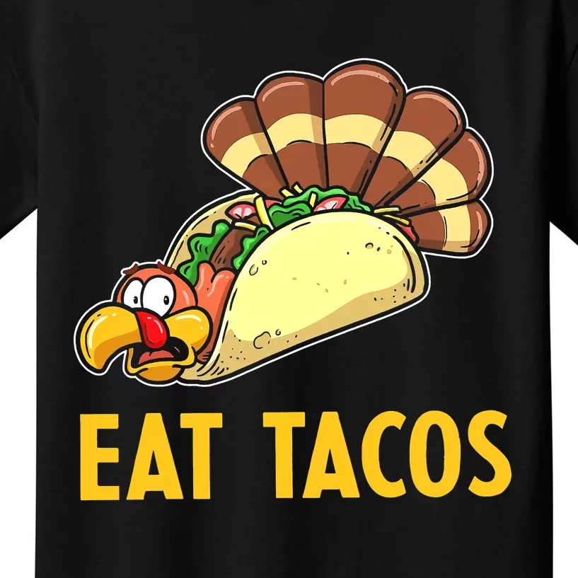 Happy Thanksgiving Turkey Day Turkey Eat Tacos Funny Kids T-Shirt