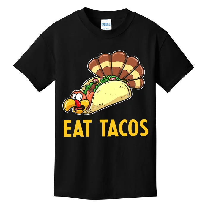 Happy Thanksgiving Turkey Day Turkey Eat Tacos Funny Kids T-Shirt