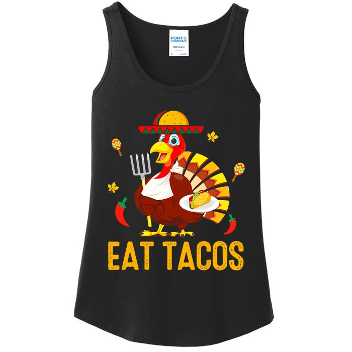 Happy Thanksgiving Turkey Day Turkey Eat Tacos Funny Ladies Essential Tank