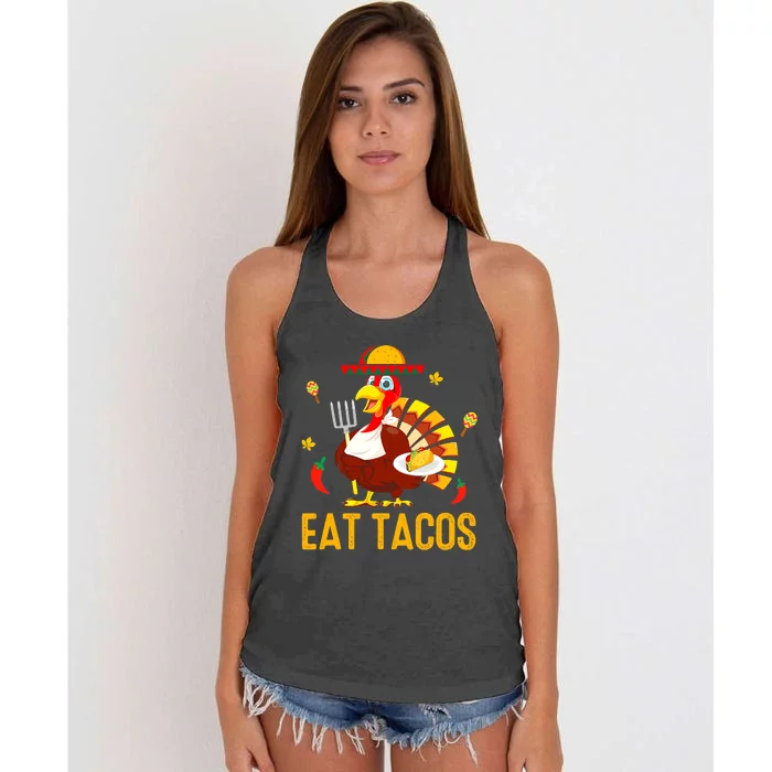 Happy Thanksgiving Turkey Day Turkey Eat Tacos Funny Women's Knotted Racerback Tank