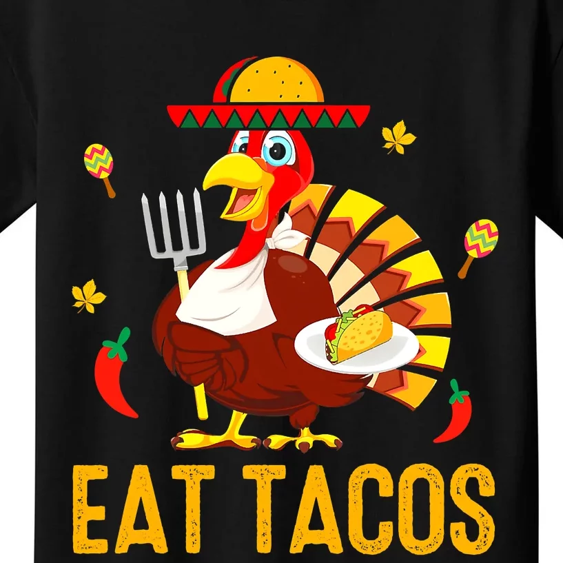 Happy Thanksgiving Turkey Day Turkey Eat Tacos Funny Kids T-Shirt