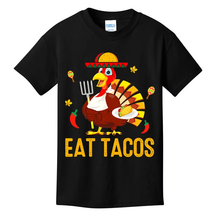 Happy Thanksgiving Turkey Day Turkey Eat Tacos Funny Kids T-Shirt