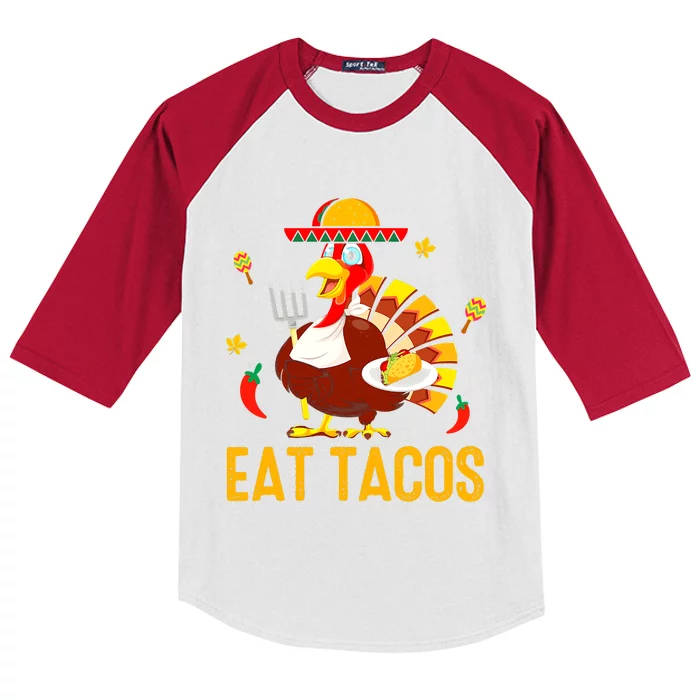 Happy Thanksgiving Turkey Day Turkey Eat Tacos Funny Kids Colorblock Raglan Jersey