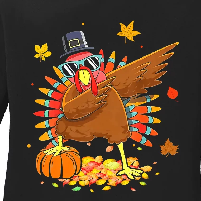 Happy Thanksgiving Turkey Dabbing Funny Pilgrim Boys Ladies Long Sleeve Shirt