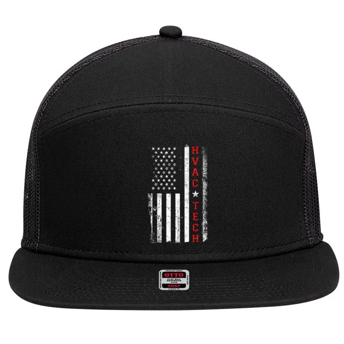 Hvac Technician Tech American Flag Vintage Hvac Technician 7 Panel Mesh Trucker Snapback Hat