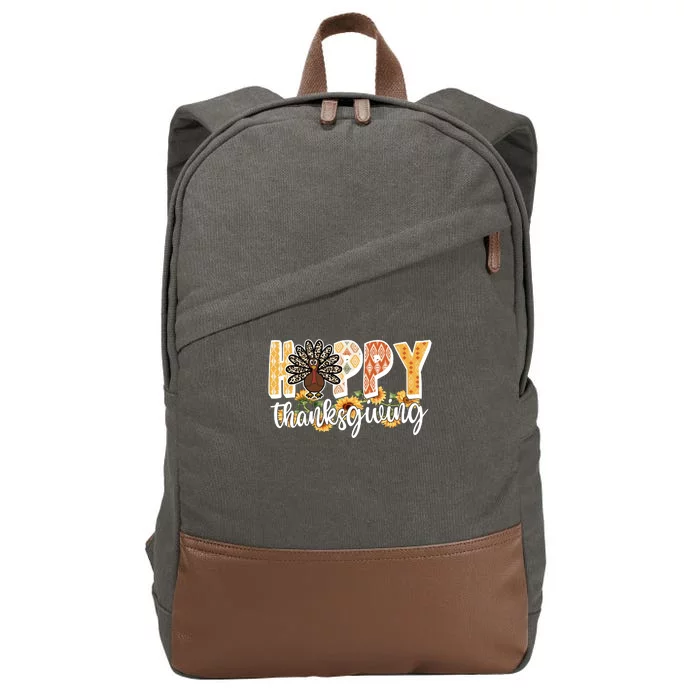 Happy Thanksgiving Turkey Cute Holiday Cotton Canvas Backpack