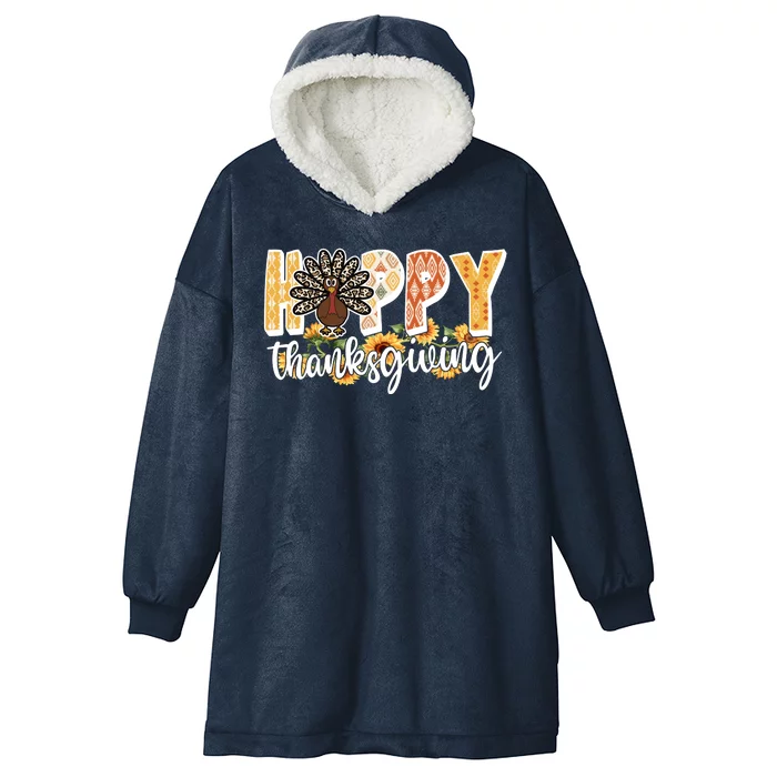 Happy Thanksgiving Turkey Cute Holiday Hooded Wearable Blanket