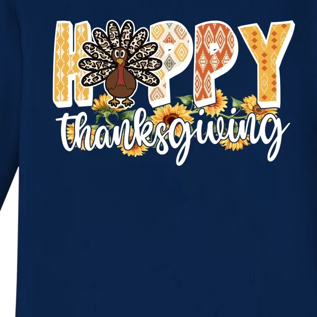 Happy Thanksgiving Turkey Cute Holiday Baby Long Sleeve Bodysuit