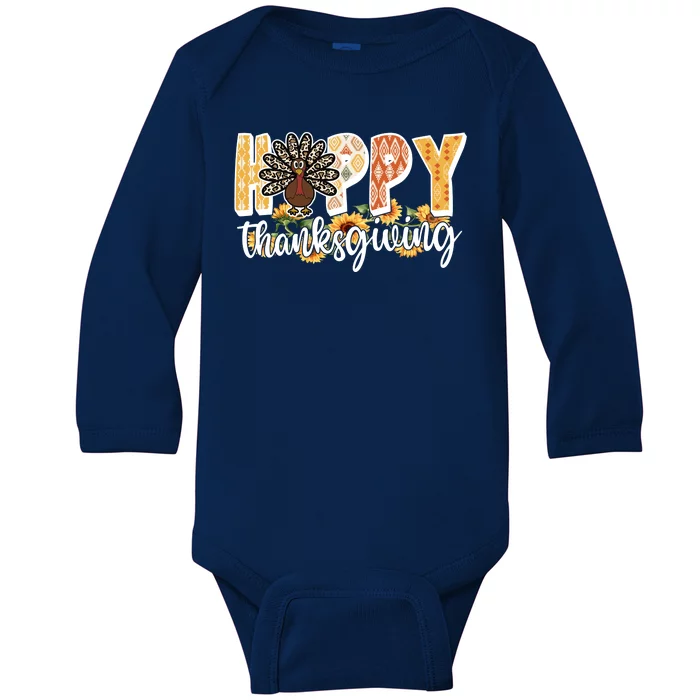 Happy Thanksgiving Turkey Cute Holiday Baby Long Sleeve Bodysuit