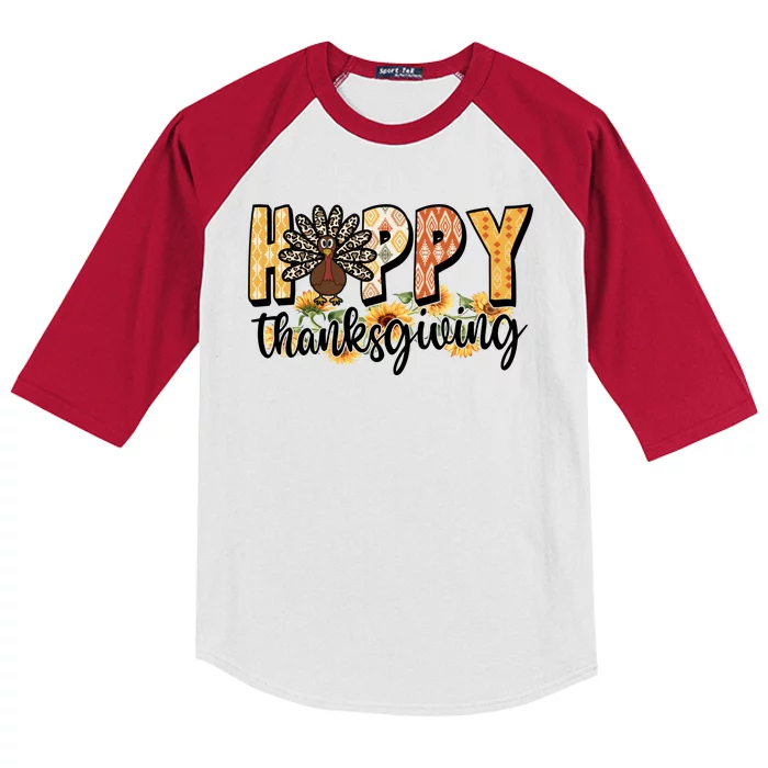 Happy Thanksgiving Turkey Cute Holiday Kids Colorblock Raglan Jersey