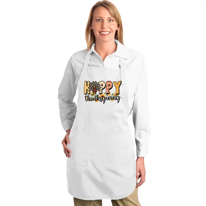 Happy Thanksgiving Turkey Cute Holiday Full-Length Apron With Pocket