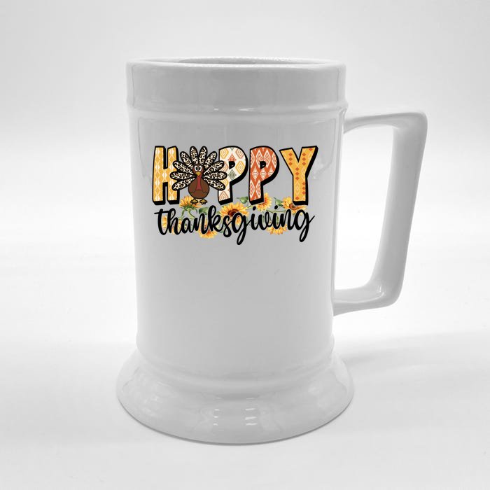 Happy Thanksgiving Turkey Cute Holiday Front & Back Beer Stein