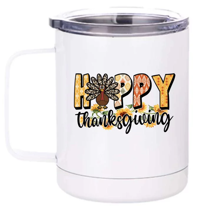 Happy Thanksgiving Turkey Cute Holiday Front & Back 12oz Stainless Steel Tumbler Cup