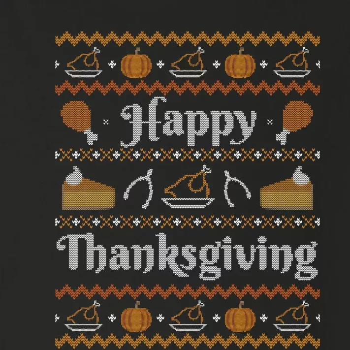 Happy Thanksgiving Ugly Sweater Style Happy Holiday Funny Toddler Long Sleeve Shirt