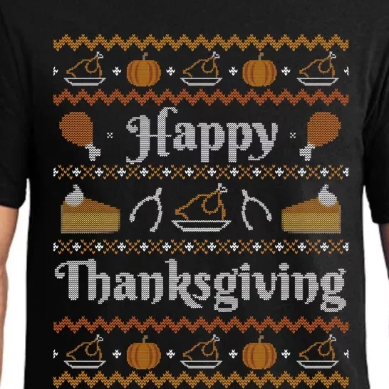 Happy Thanksgiving Ugly Sweater Style Happy Holiday Funny Gift Pajama Set