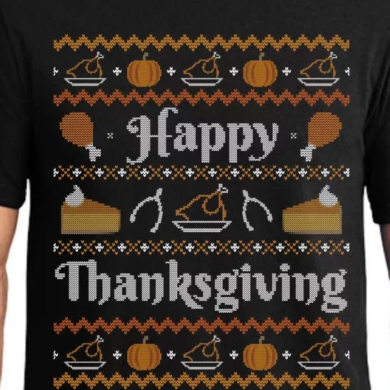 Happy Thanksgiving Ugly Sweater Style Happy Holiday Funny Pajama Set