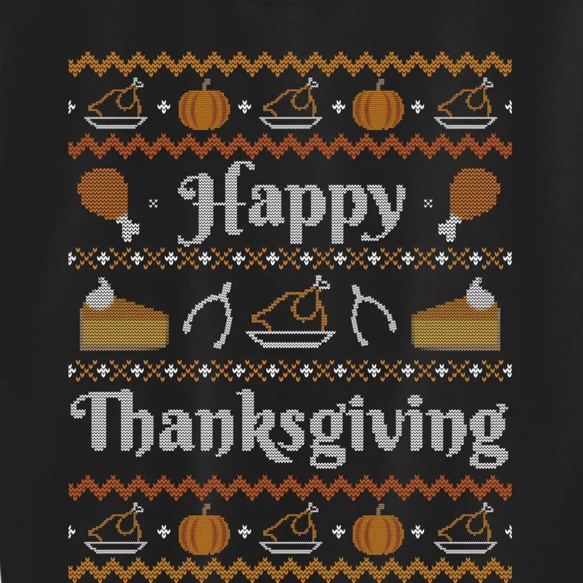 Happy Thanksgiving Ugly Sweater Style Happy Holiday Funny Kids Sweatshirt