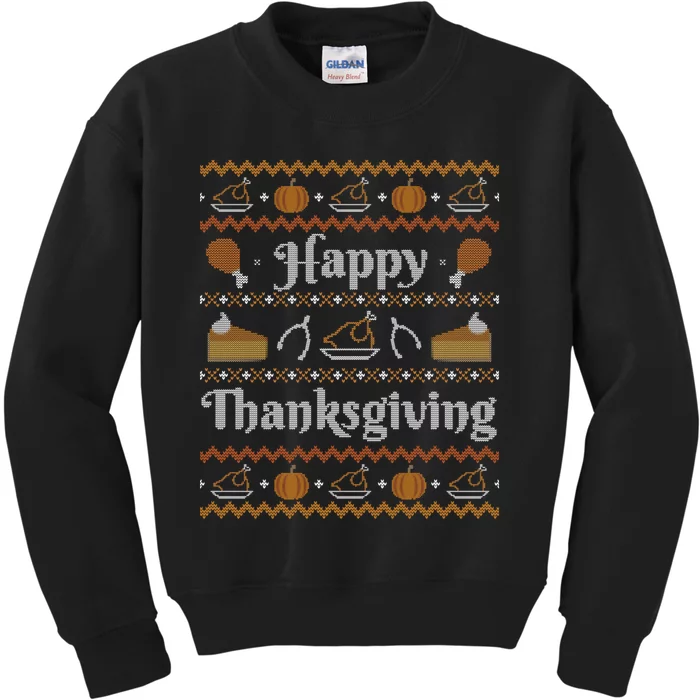 Happy Thanksgiving Ugly Sweater Style Happy Holiday Funny Kids Sweatshirt