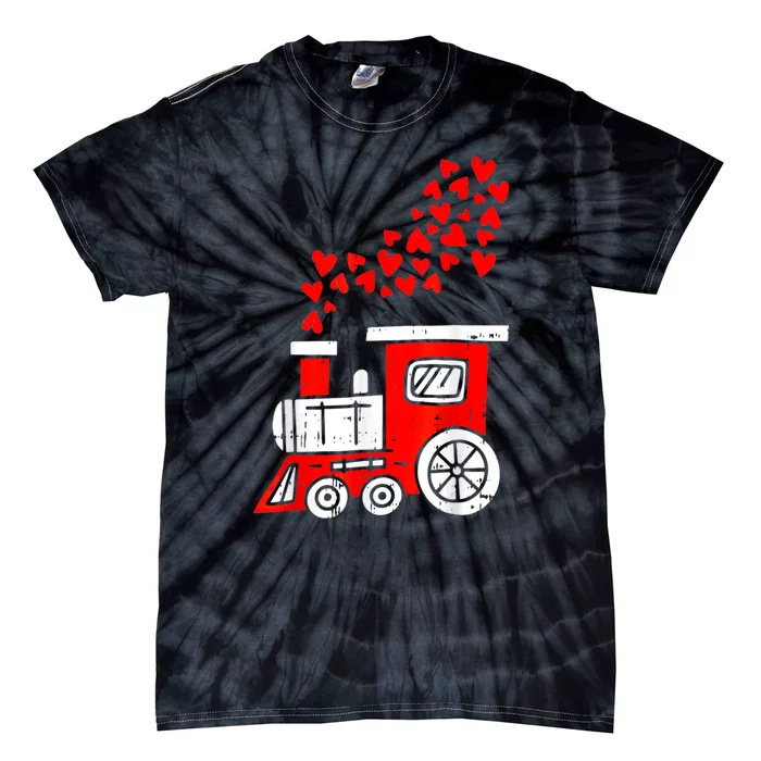 Heart Train Valentines Day Cool Railroad Love Tie-Dye T-Shirt