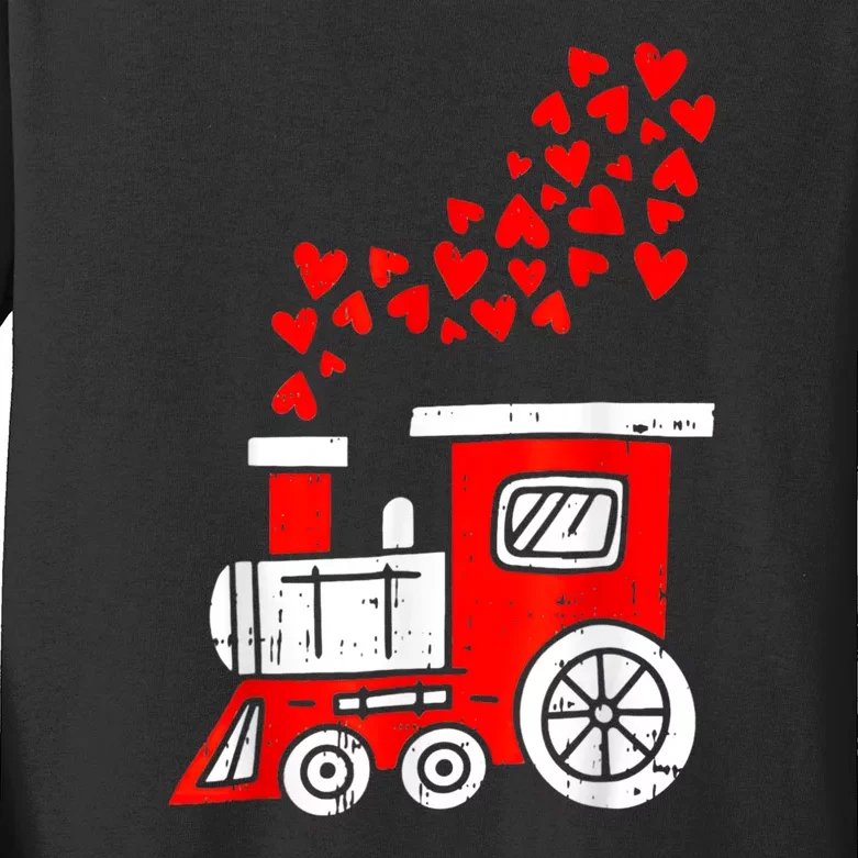 Heart Train Valentines Day Cool Railroad Love Kids Long Sleeve Shirt