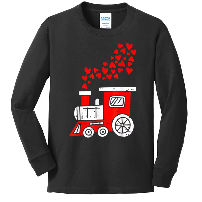 Heart Train Valentines Day Cool Railroad Love Kids Long Sleeve Shirt