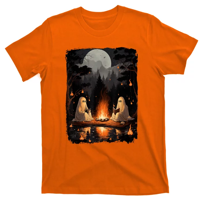 Halloween Teachers Vintage Ghost Book Reading Camping Gothic Gift T-Shirt