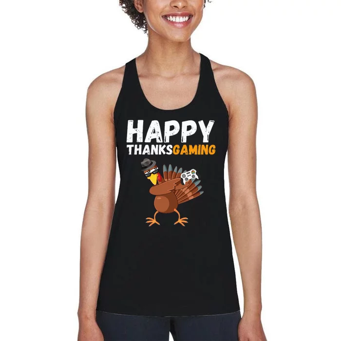 Happy Thanksgiving Video Game Dabbing Turkey Pilgrim Women's Racerback Tank