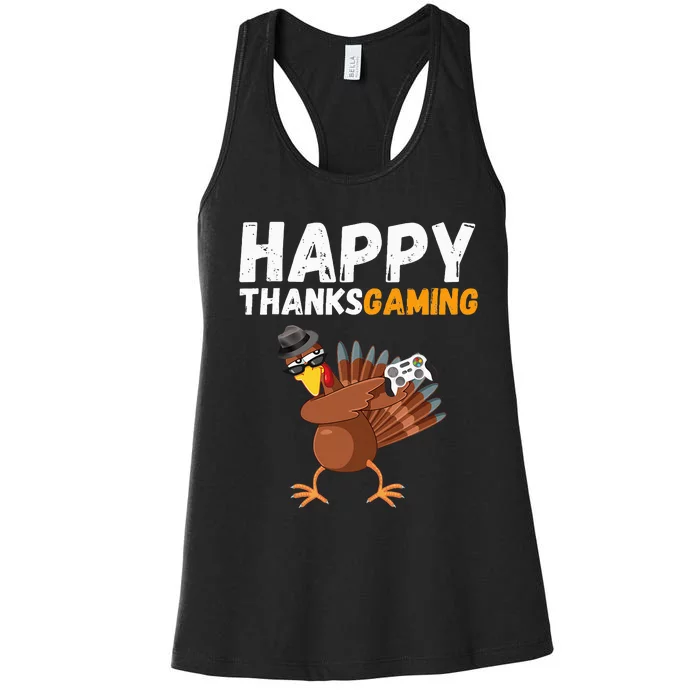 Happy Thanksgiving Video Game Dabbing Turkey Pilgrim Women's Racerback Tank