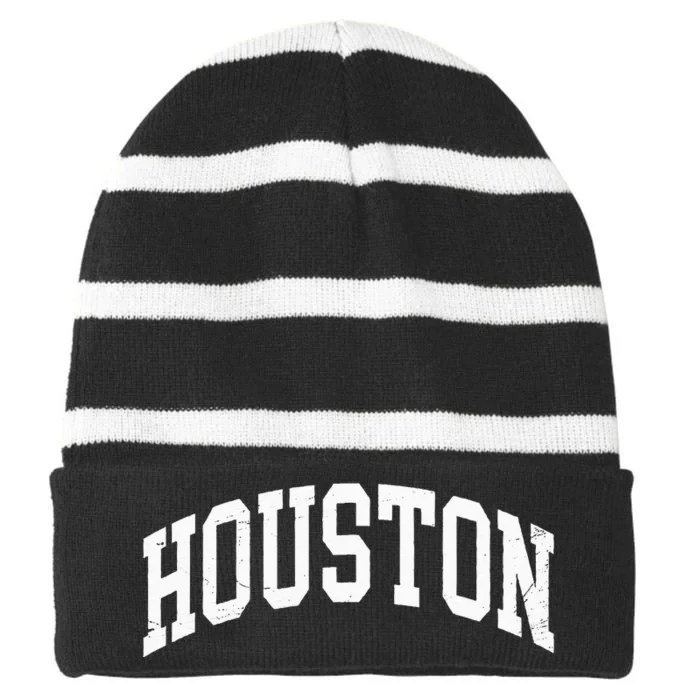 Houston Texas Vintage Distressed Worn Design Striped Beanie with Solid Band