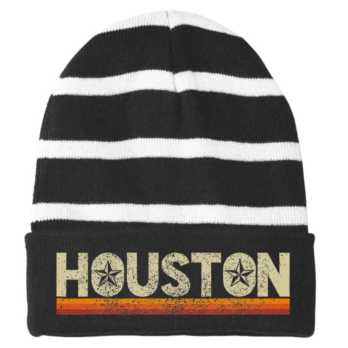 Houston Texas Vintage Retro Stars Souvenir Striped Beanie with Solid Band