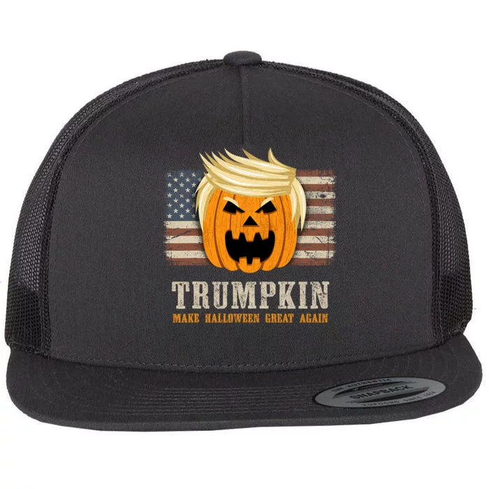 Halloween Trumpkin Vintage Us Flag Funny Flat Bill Trucker Hat