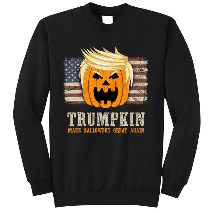 Halloween Trumpkin Vintage Us Flag Funny Tall Sweatshirt