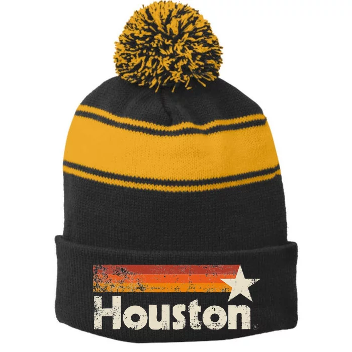 Houston Texas Vintage Houston Stripes Strong Old 70s 80s 90s Stripe Pom Pom Beanie