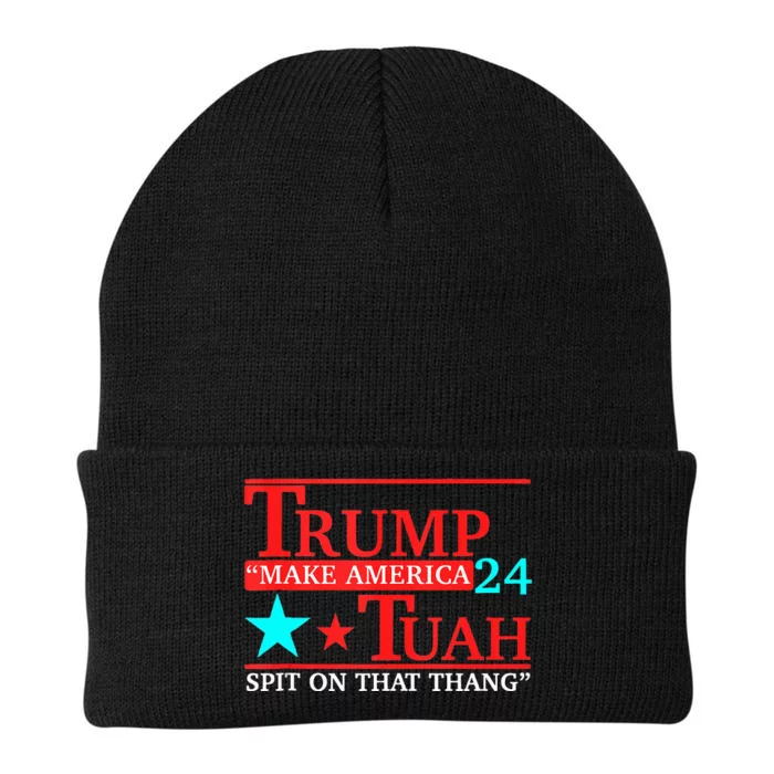 Hawk Tuah Viral Humor Meme Video Girl 24 Trump Tua Knit Cap Winter Beanie