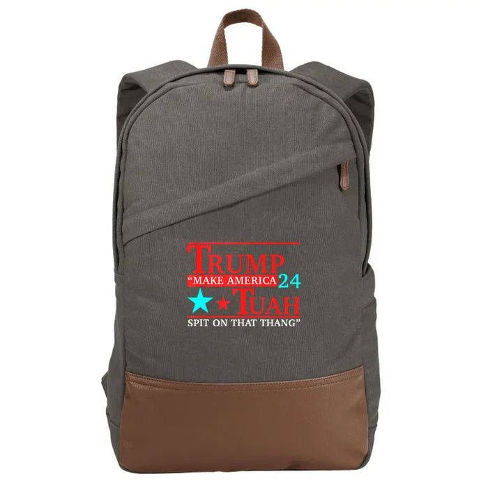 Hawk Tuah Viral Humor Meme Video Girl 24 Trump Tua Cotton Canvas Backpack