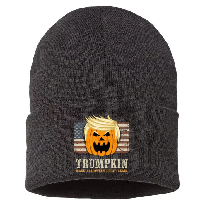 Halloween Trumpkin Vintage Us Flag Sustainable Knit Beanie